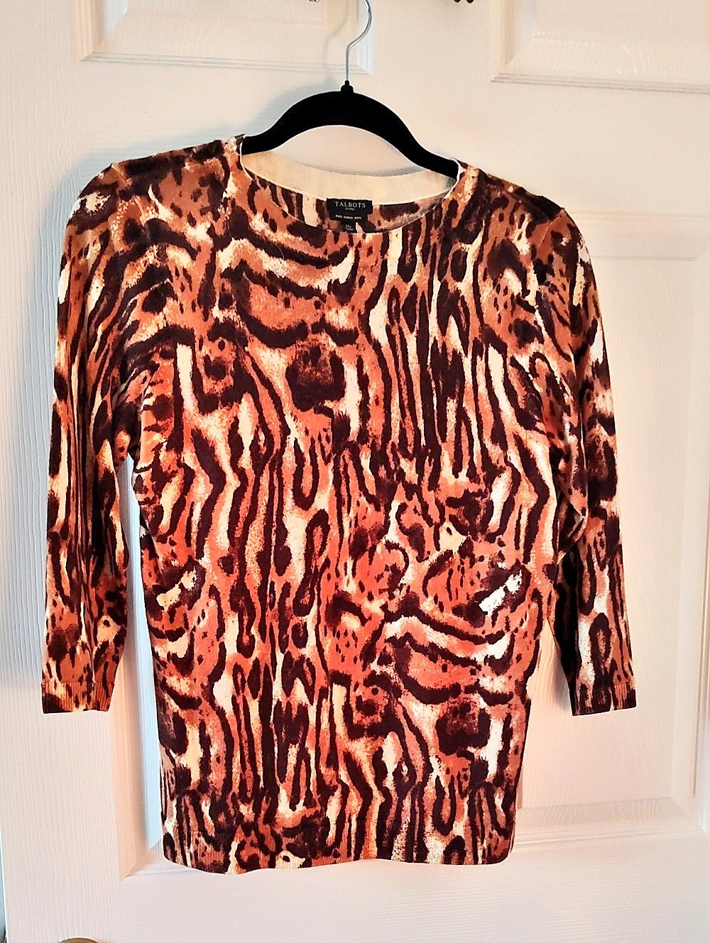 Talbots Merino Wool Animal Print Top in Brown & Orange Size Medium